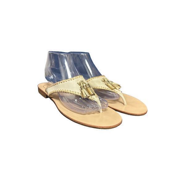 Jack Rogers Alana Thong‎ Sandals in Ivory & Gold Size 9 - Picture 1 of 6